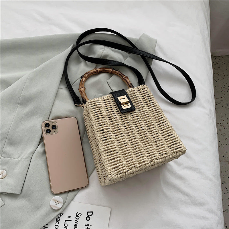 Sac de plage bandoulière tressé asymétrique pour femme 16x16.5x10cm