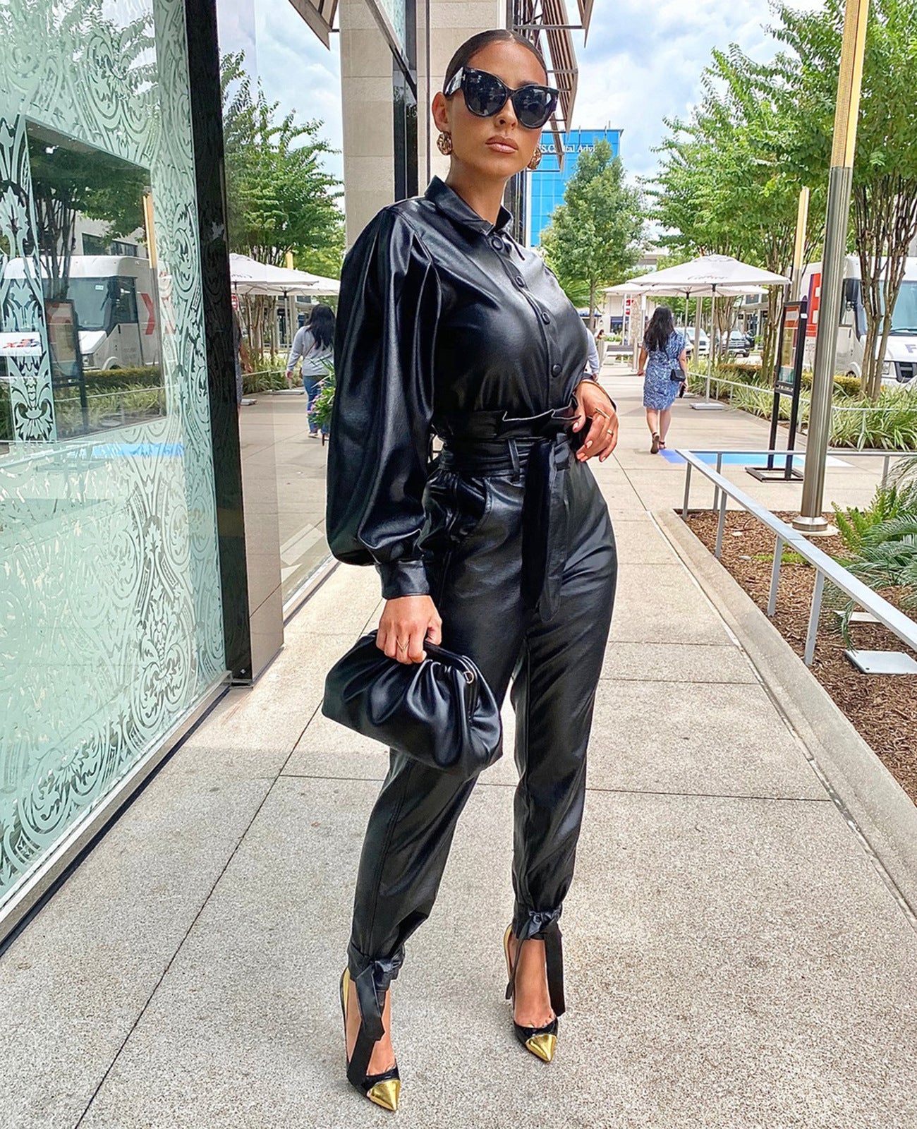 PU Leather Long-Sleeve Two-Piece Suit for Women