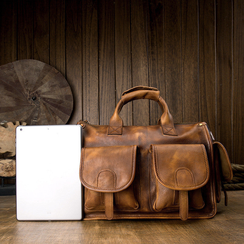 Men's Brown Top Layer Cowhide Leather Crossbody Shoulder Bag