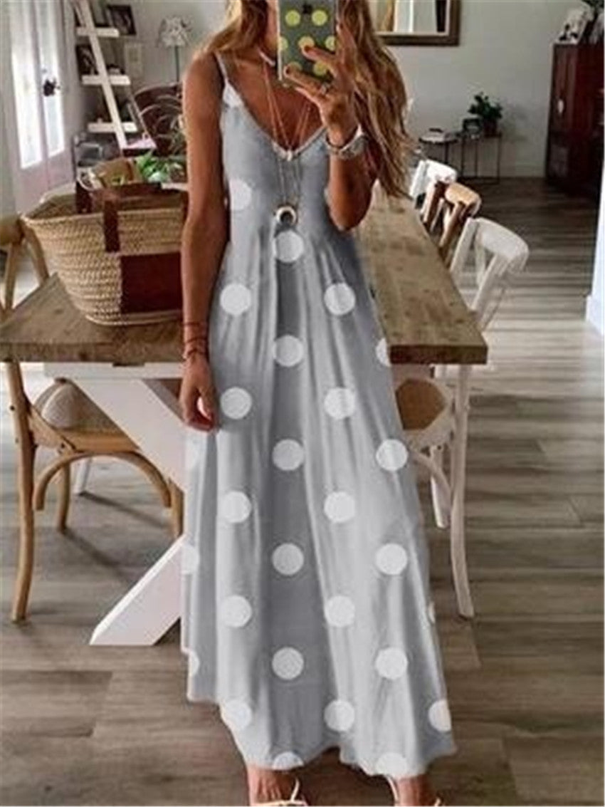 Polka Dot Gradient V-Neck Suspender Dress