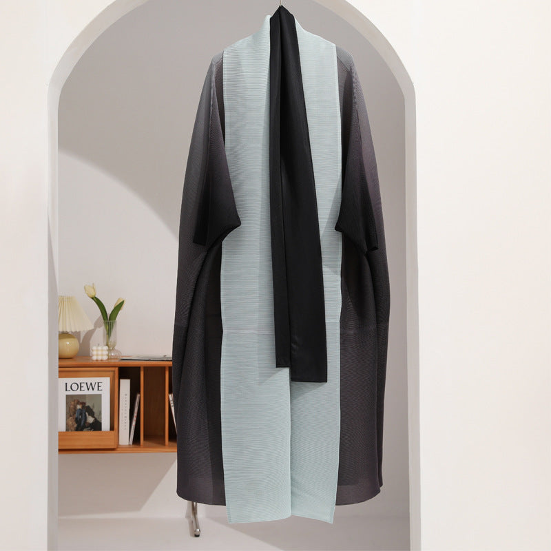 معطف ترنش مطوي للنساء العربيات، خريفي جديد، لون متدرج، فضفاض