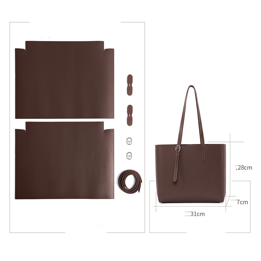 Cowhide Handmade Large Hard Handbag with Zipper Pocket for Women DIY Material Bag