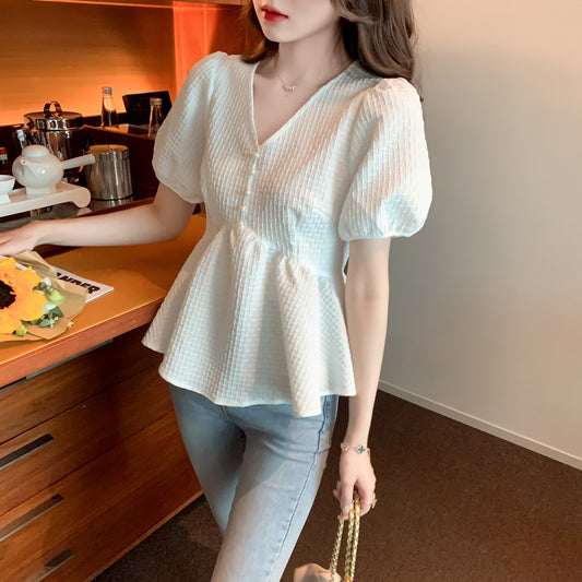 French Chic Design Puff Sleeve Top