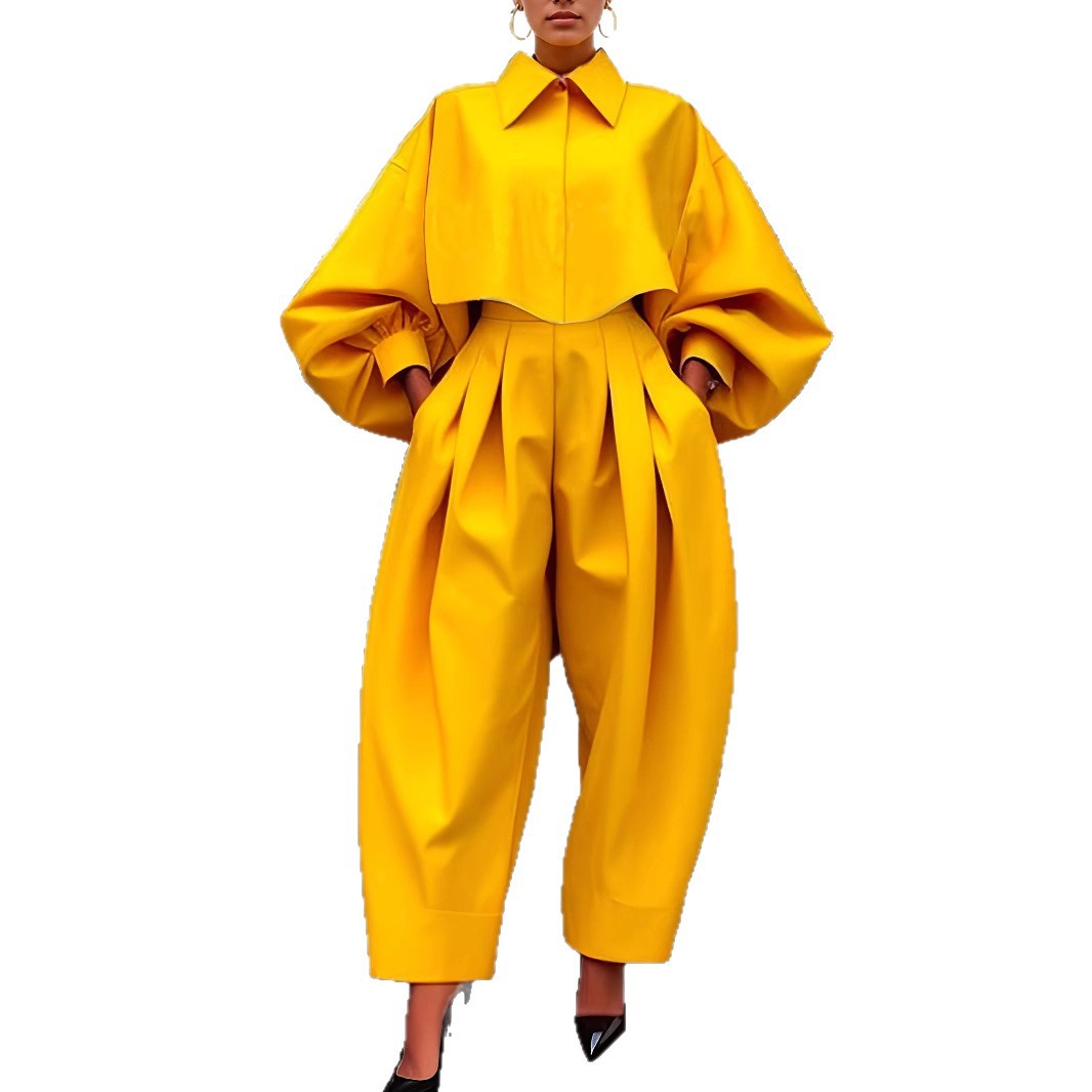 Ensemble sweat à capuche asymétrique à manches longues et pantalon sarouel jaune tournesol pour femme