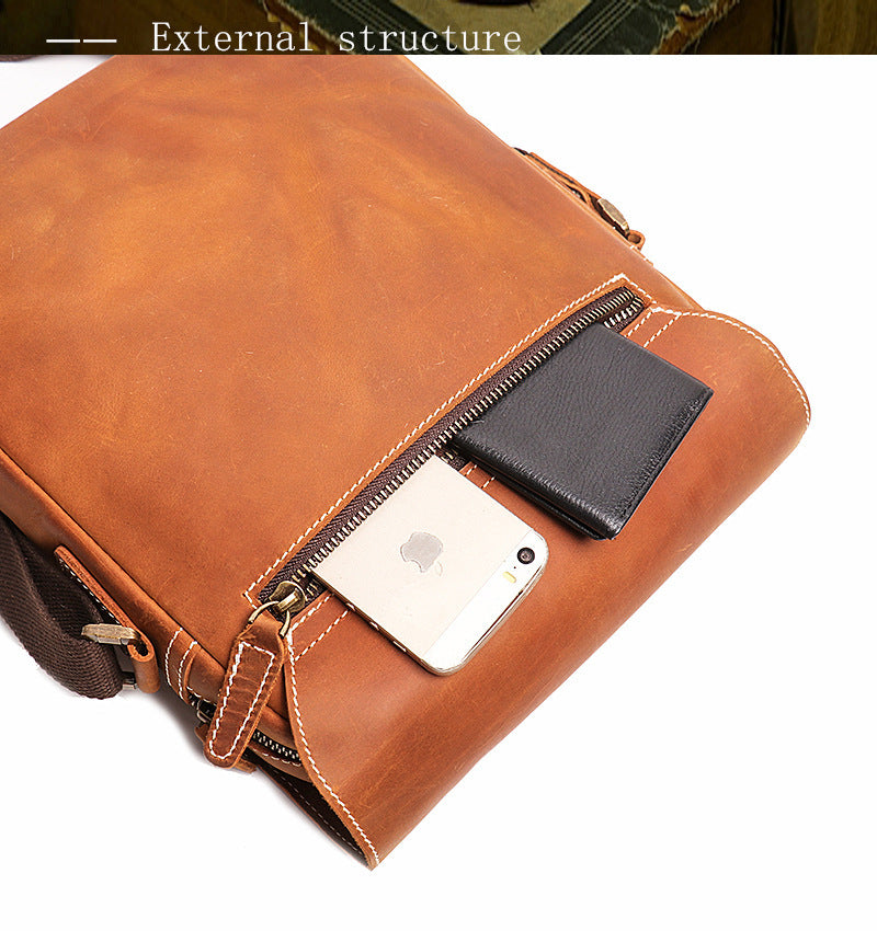Sac à bandoulière vintage en cuir véritable fait main pour homme