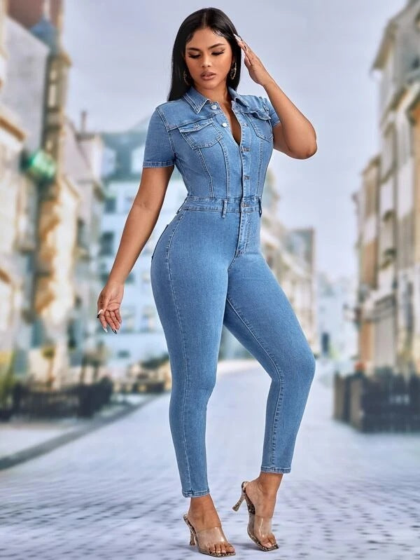 Women's Fashion Skinny Denim Jumpsuit Jeans