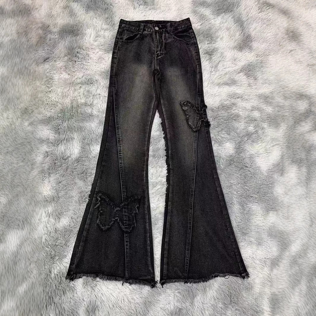 Plus Size Women's Elastic Denim Flared Pants