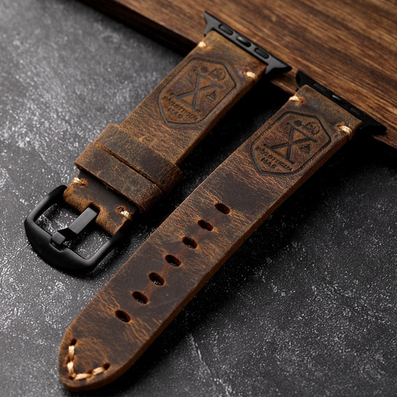 Vintage Handmade Leather Watch Strap 41-45MM Dark & Light Brown