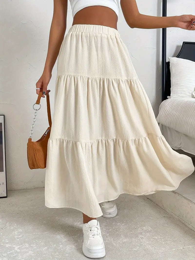 European And American Style Women Summer Bohemian Pleated Layered Long Skirt