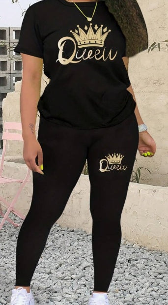 Ensemble haut et legging à manches courtes en polyester pour femme, décontracté, printemps-été