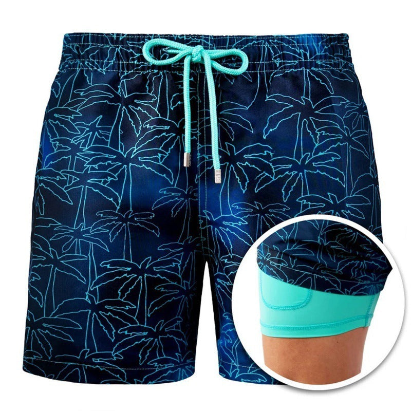 Men's Printed Beach Shorts Sports Double Layer