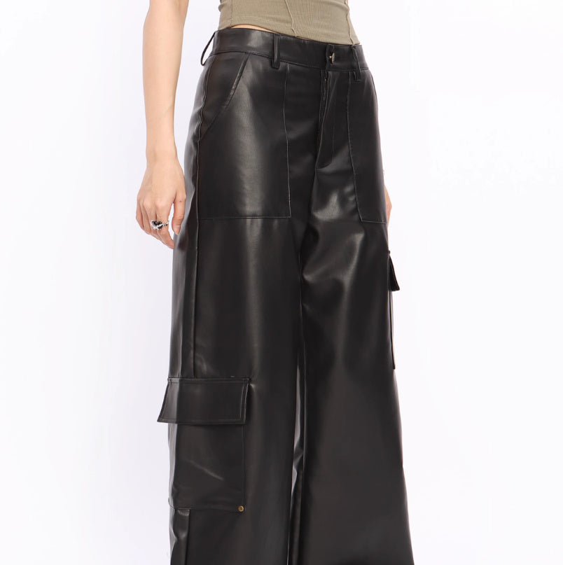 American Retro Mechanical Style Black Leather Pants