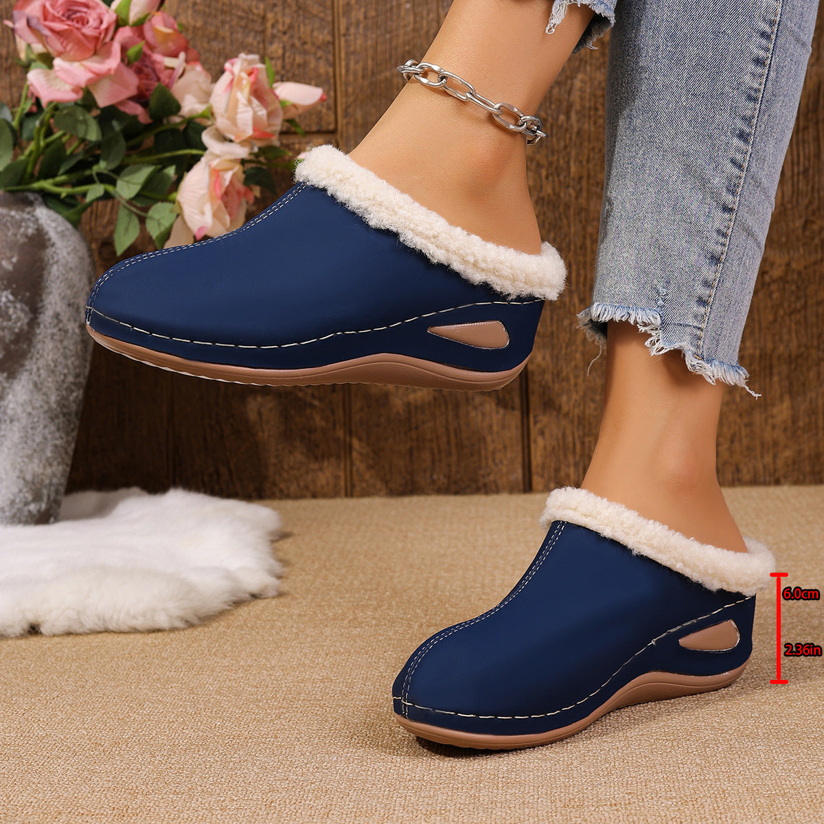 Pantoufles en peluche tendance, sandales compensées d'extérieur, chaussures de jardin pour femmes