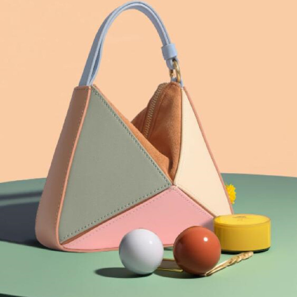 Triangular Diamond Grid Folding Tote Crossbody Bag