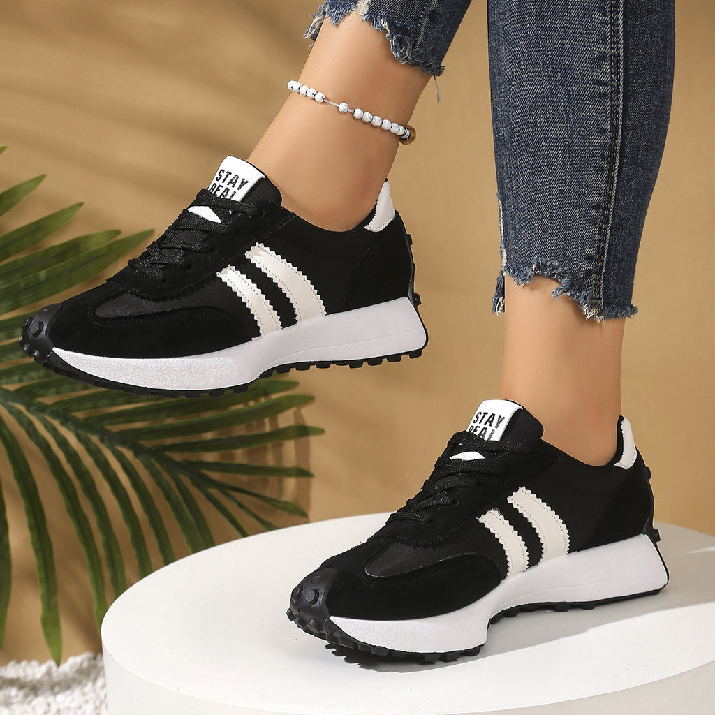 Baskets Rayées à Lacets pour Femmes Chaussures de Sport Décontractées à Semelle Épaisse Respirantes