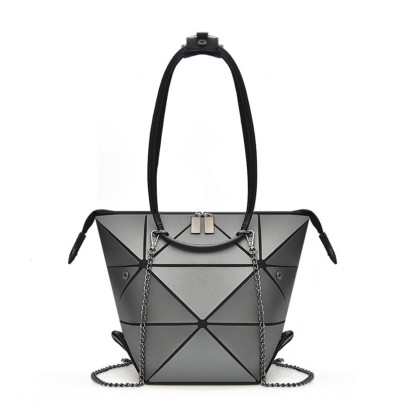 Trendy Medium Folding Geometric Diamond Laser Variety Bag with Zipper