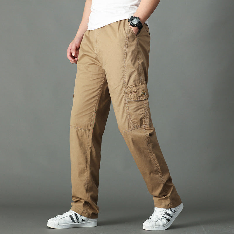 Thin Cotton Cargo Pants Loose Straight Leg Korean Style