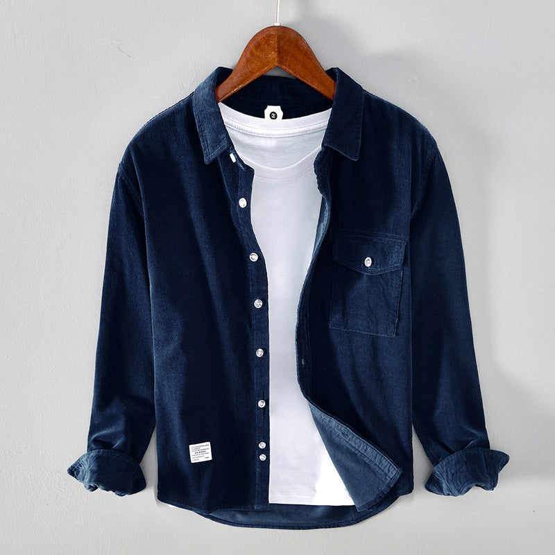 Autumn Men's Casual Loose Lapel Long Sleeves Cotton Shirt