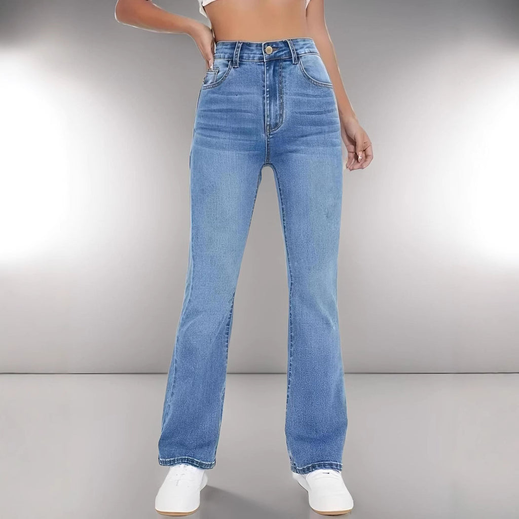 Jean Femme Slim Coupe Ajustée Bleu Clair Taille Haute en Coton