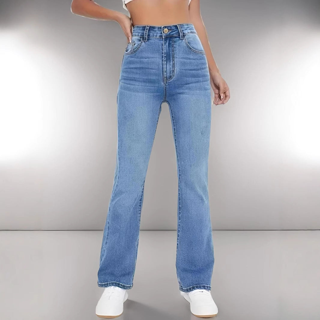 Jean Femme Slim Coupe Ajustée Bleu Clair Taille Haute en Coton
