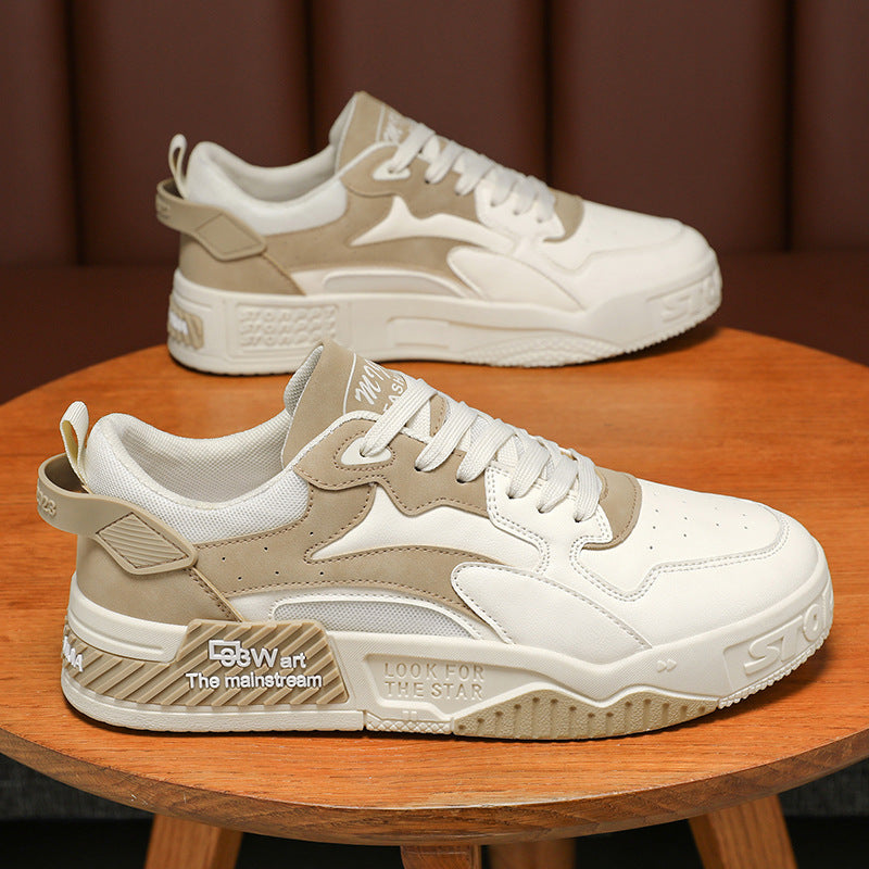 Breathable Men's White Shoes in Beige & Black