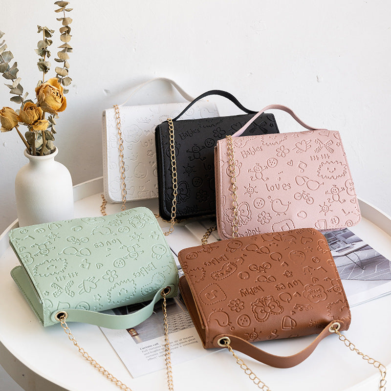Women's Embossed PU Chain Crossbody Handbag - 20x5x15cm, Multiple Colors