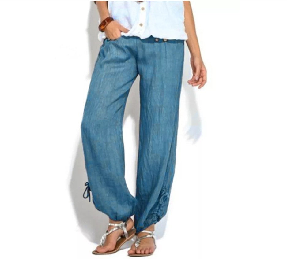 Loose Button Wide-Leg Casual Trousers for Women