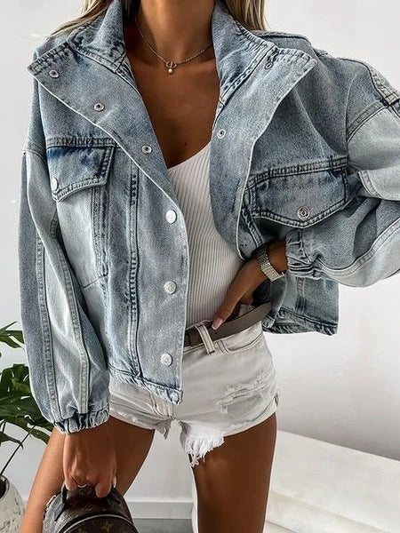 Color Matching Loose Ladies Denim Jacket