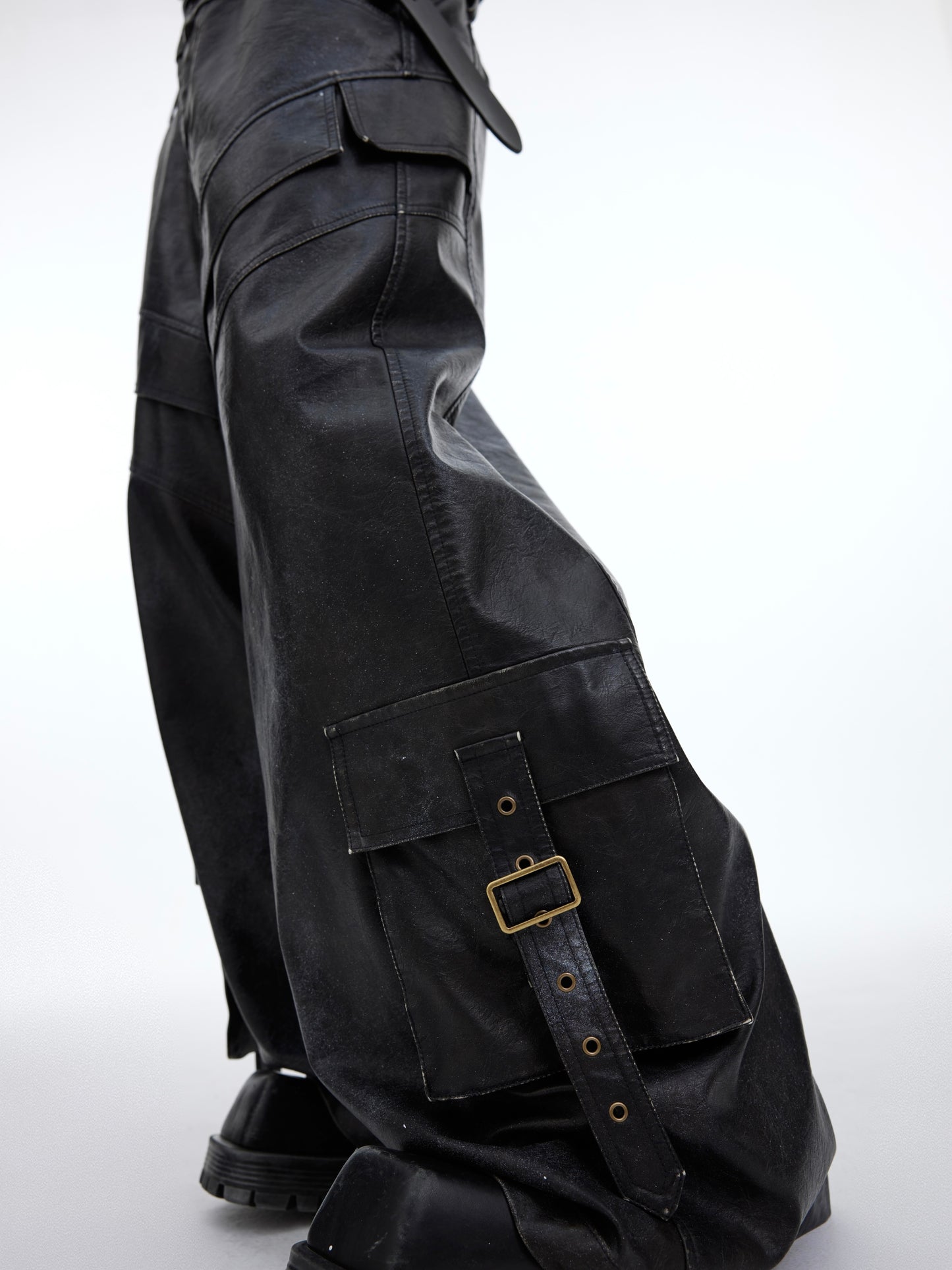 Punk PU Leather Splashed Ink Drape Casual Pants