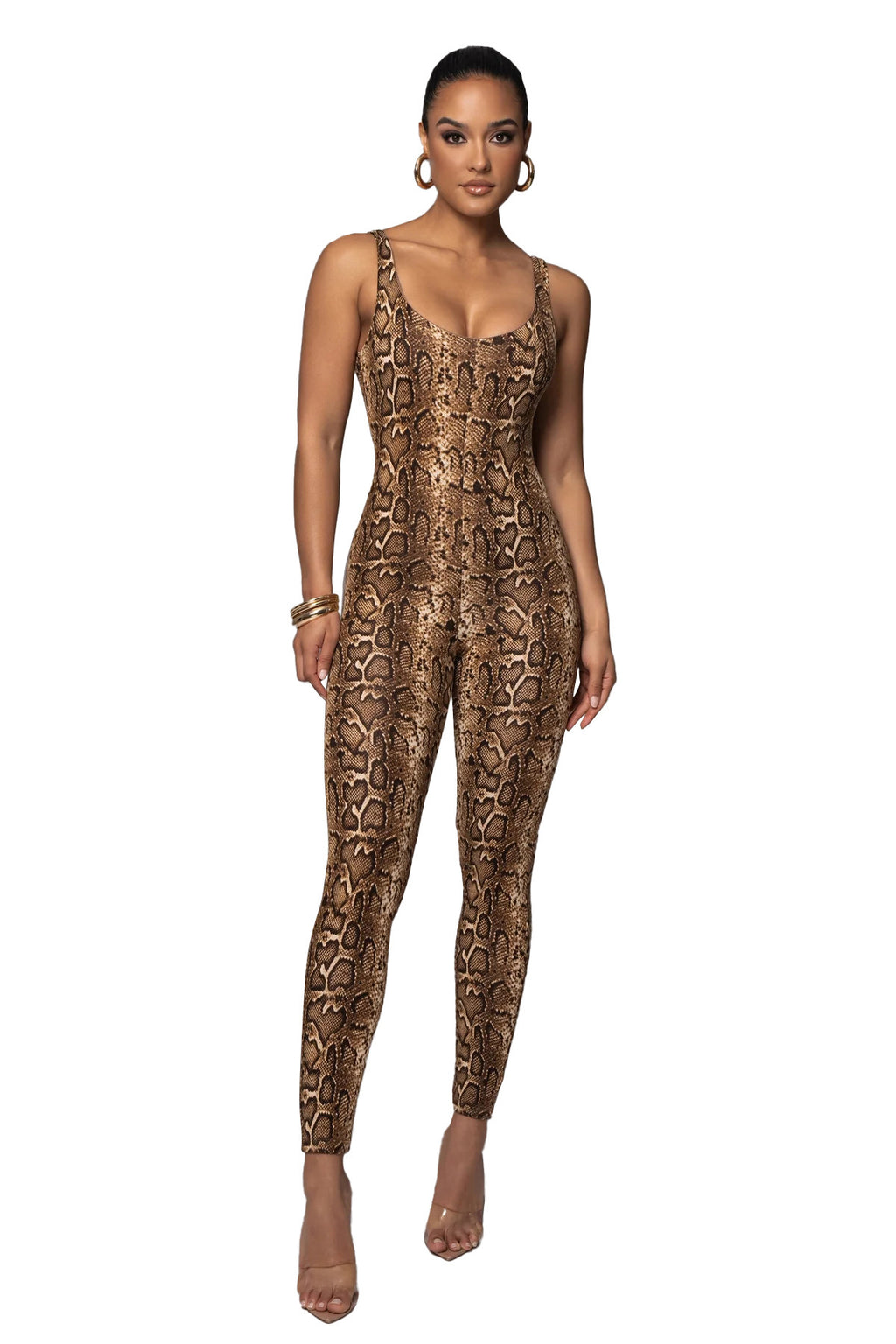 Women's Big U-Neck Sleeveless Printed Jumpsuit
