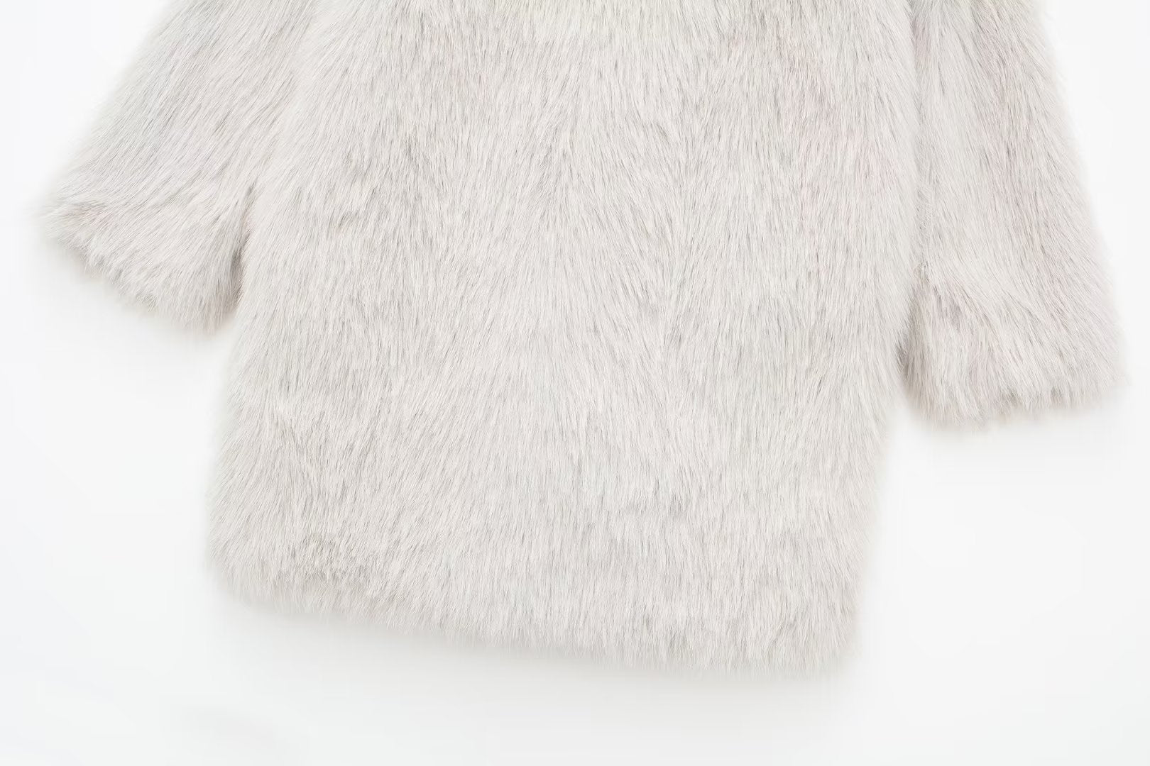 Women's White Artificial Fur Warm Three-Quarter Thick Coat