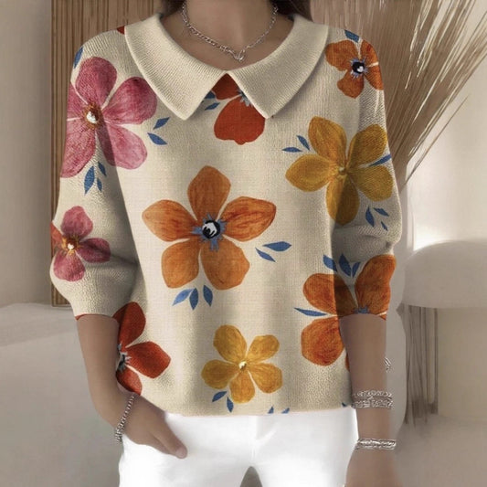 Women's Polo Collar Solid Color V-neck Long Sleeve