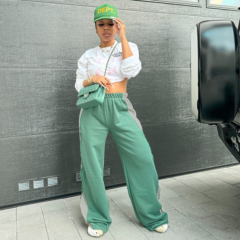 Street Fashion Color Contrast Loose Mid-Waist Sweatpants for Women