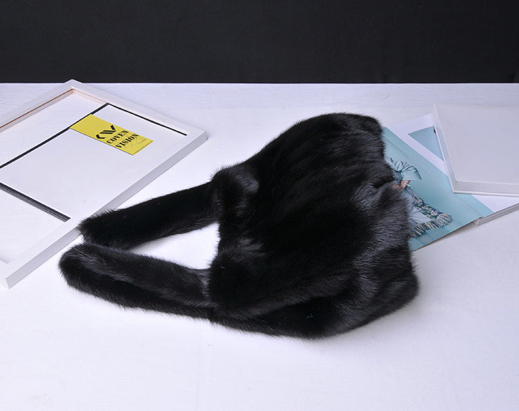 Whole Mink Fur Wrap Soft Surface Messenger Bag 33cm