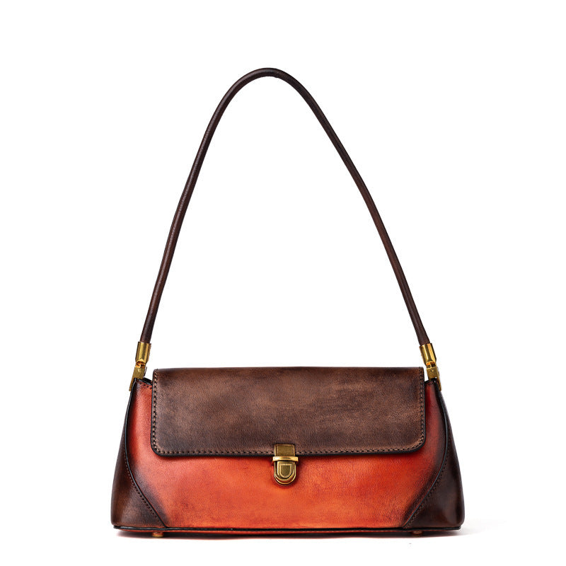 Top Layer Leather Underarm Contrast Tote Bag Small