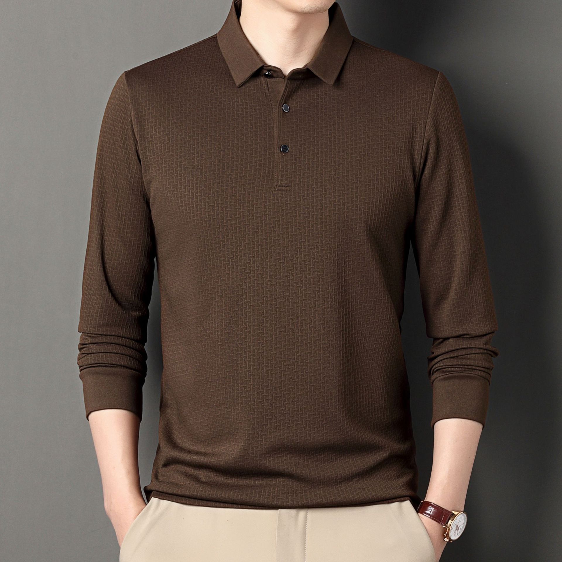 Jacquard Long-Sleeve T-Shirt for Young and Middle-Aged Men Autumn Pullover