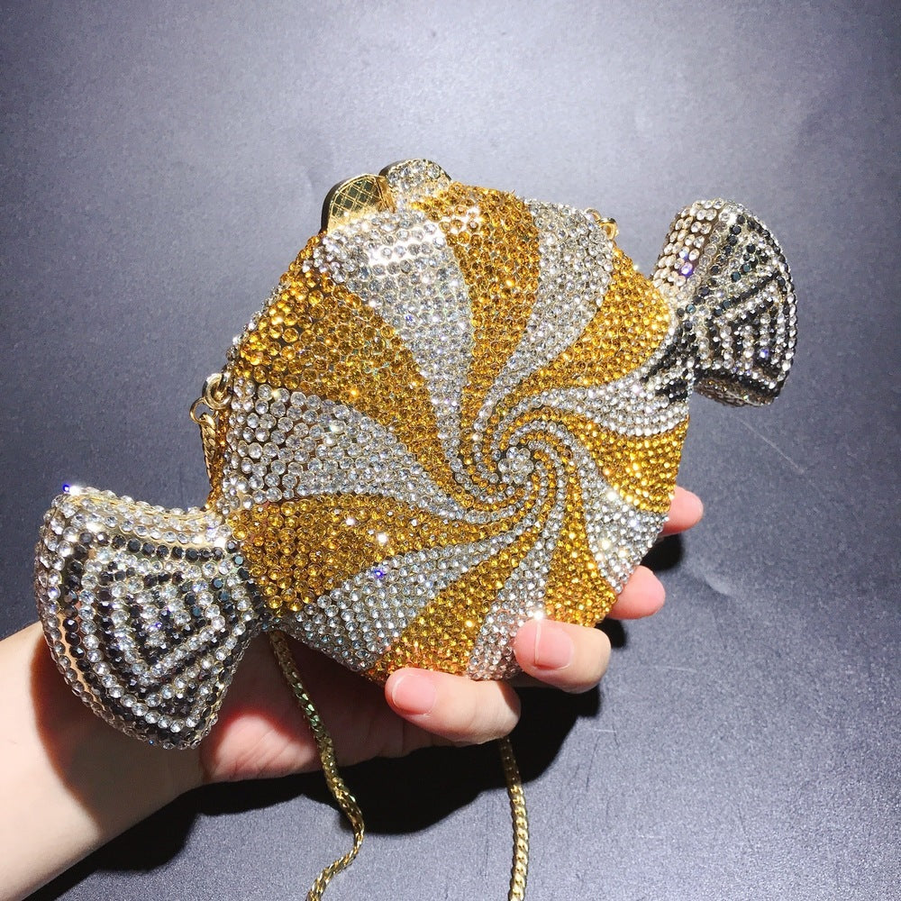 Women's Candy Shape Crystal Diamond Clutch with Chain Handle - 21cm