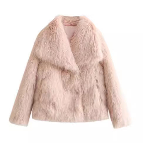 Manteau Hiver en Peluche Épais et Doux à Revers, Veste Longue Décontractée à Manches Longues pour Femmes