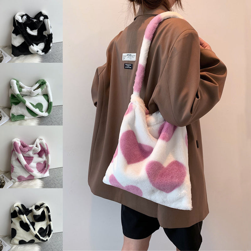 Grand sac shopping en peluche d'hiver pour femmes