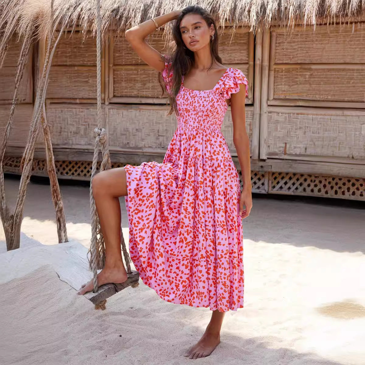 European And American Style Women Floral Print Bohemian Dress
