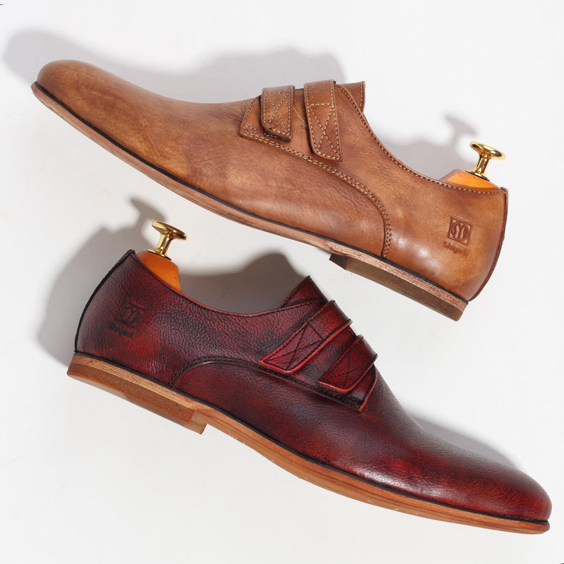 Handmade Vintage Genuine Leather Men's Shoes - Wine Red, Yellow, Sizes 38-44