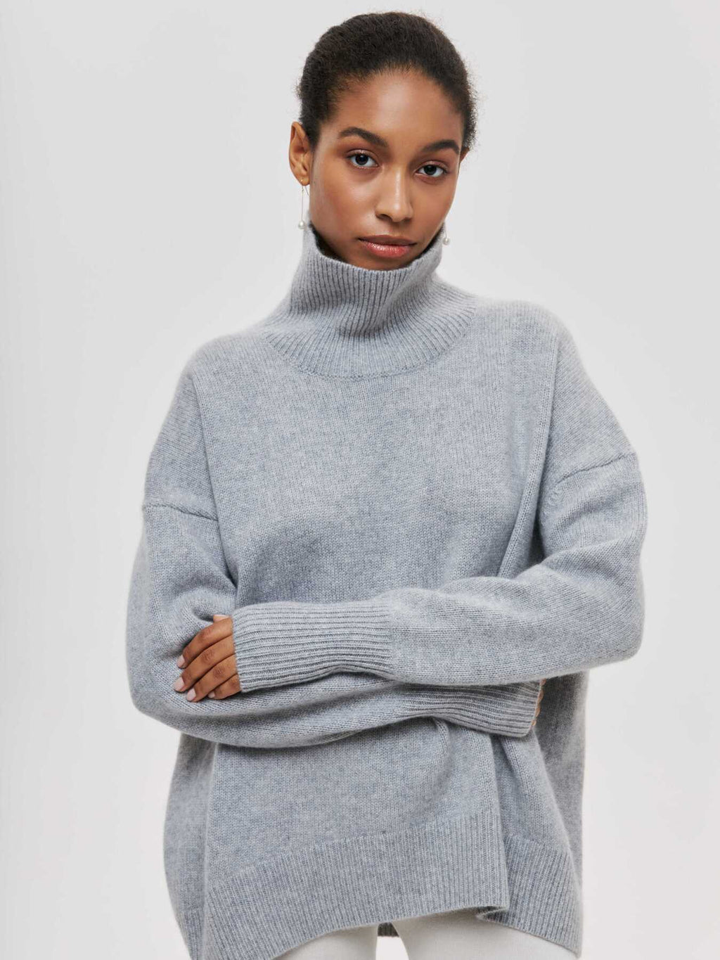 Pull à col roulé d'hiver de couleur unie à manches longues pour femmes