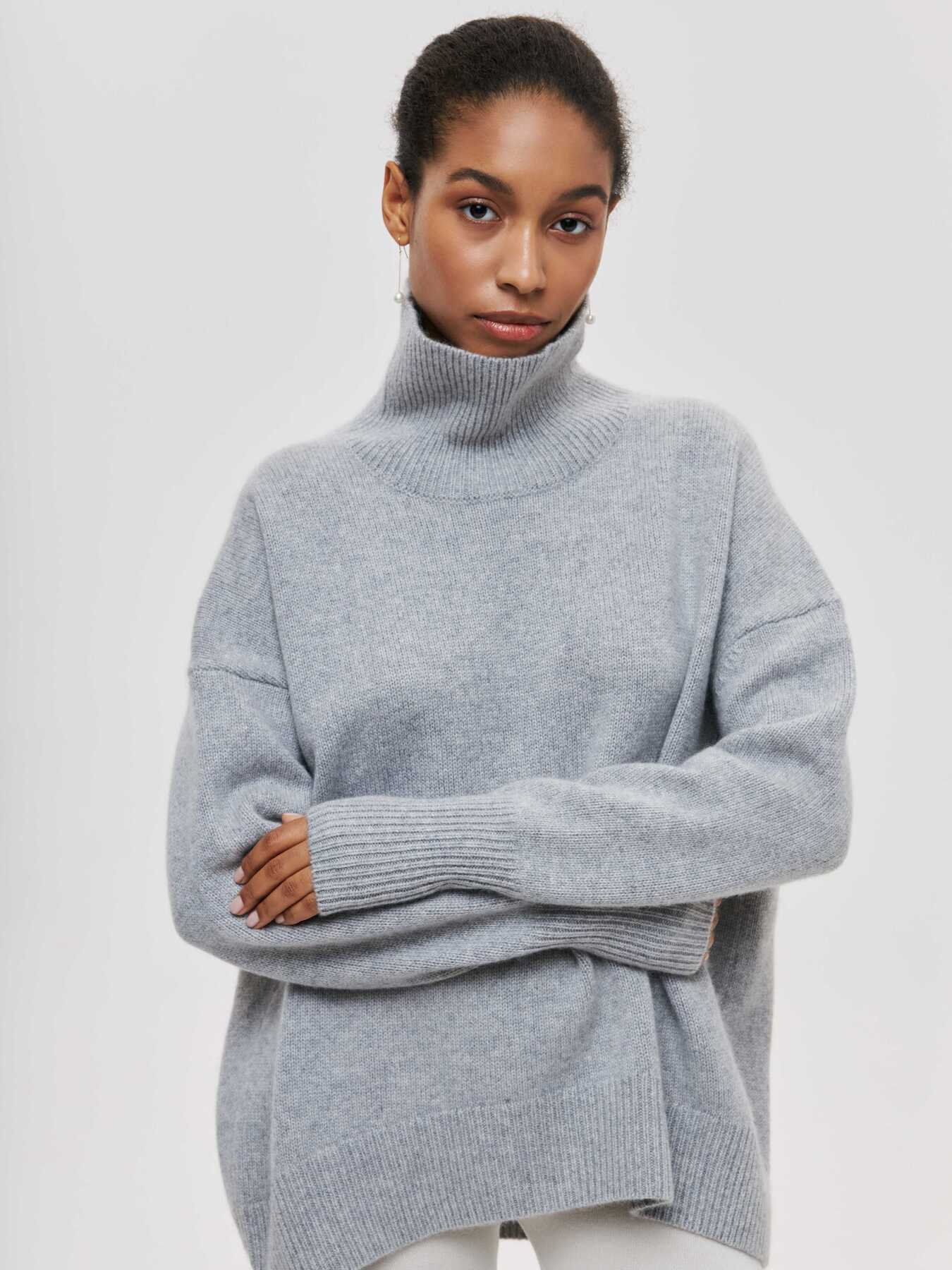 Pull à col roulé d'hiver de couleur unie à manches longues pour femmes