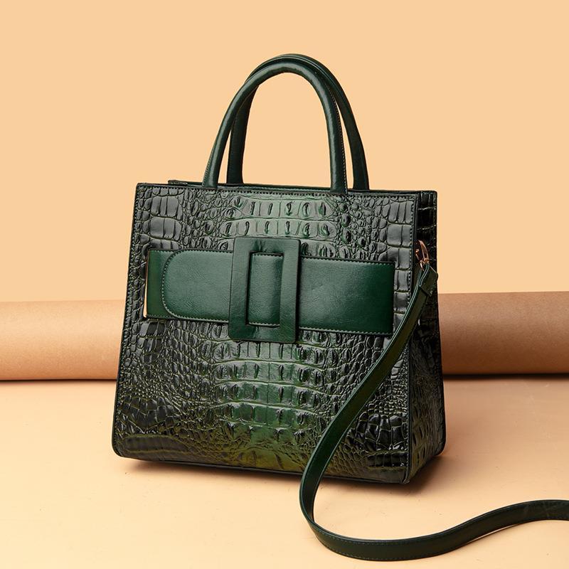 Grand sac à bandoulière vintage en PU pour femme avec motif crocodile