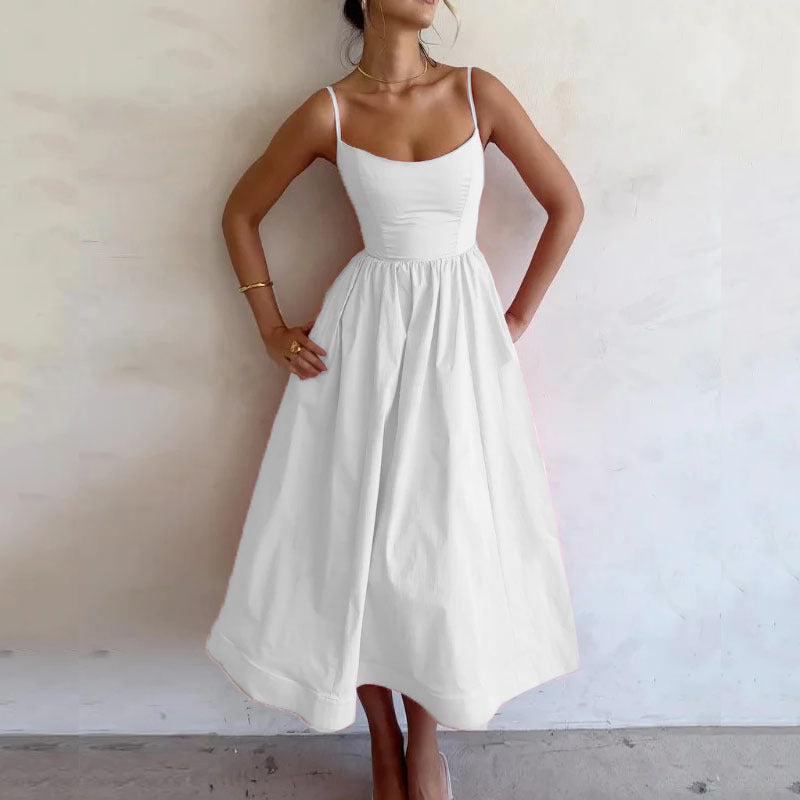 Robe à Bretelles Unie, Douce et Sexy pour Femme en Rose, Blanc, Violet