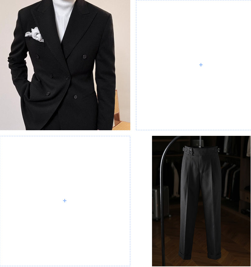 Spring Italian Slim Fit Double Breasted Suit in Tan, Black, Gray, Khaki
