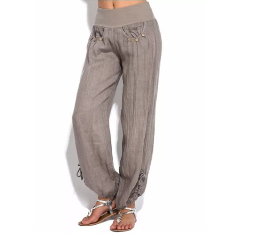 Loose Button Wide-Leg Casual Trousers for Women