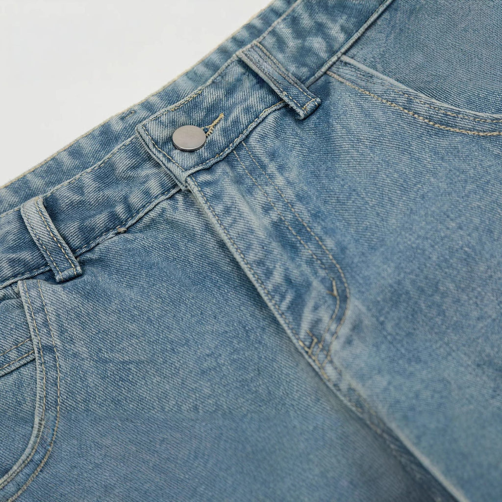 Jean en polyester bleu pour femme avec broderie papillon en dentelle
