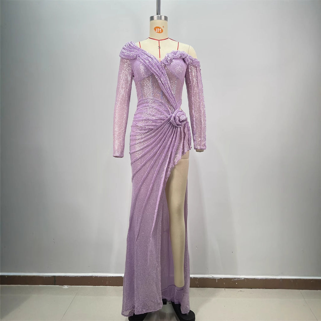 Women's Slim Fit Lavender Purple Long Slit Dress