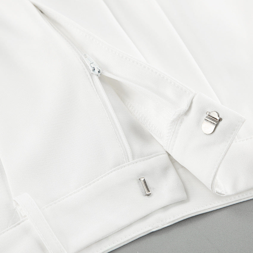 White High-Waist Straight-Leg Casual Pants